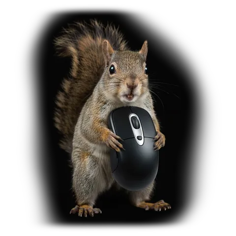 A squirrel holding a computer mouse